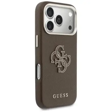 Guess PU Resin Logo kryt iPhone 17 Pro hnědý