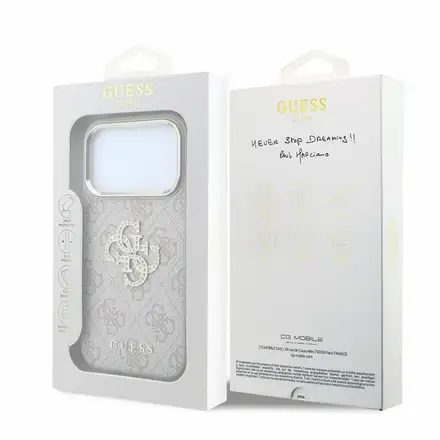 Guess PU 4G Strass Metal Logo kryt iPhone 18 Pro Max růžový