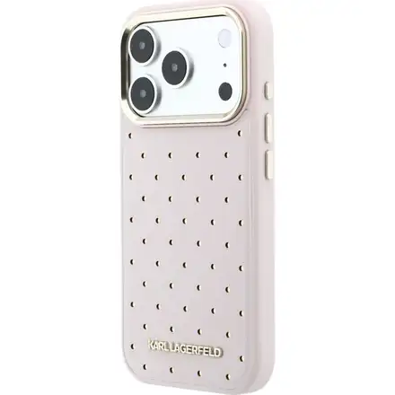 Karl Lagerfeld PU Perforated Gold Dots MagSafe kryt iPhone 17 Pro růžový