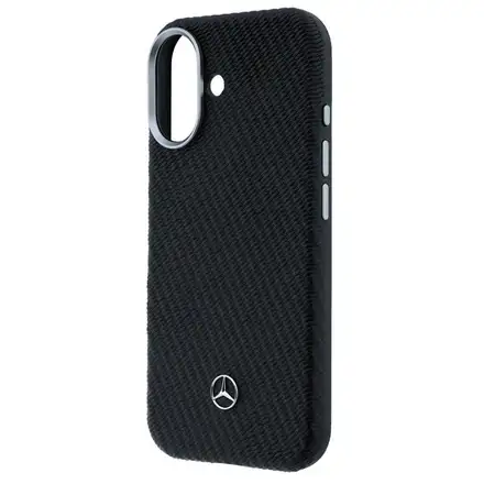 Mercedes PU Leather Wood Semi Wrap MagSafe Kryt pro iPhone 17 černý