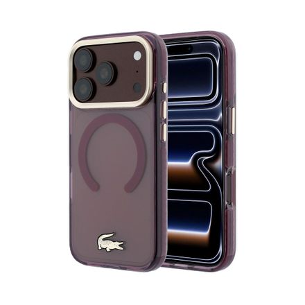 Lacoste PC/TPU Frosted Finish Gold Logo MagSafe kryt iPhone 18 Pro tmavě červený