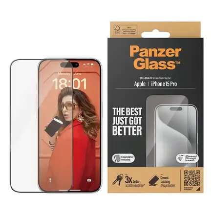 PanzerGlass ochranné sklo UWF pro iPhone 15 Pro-Black Frame