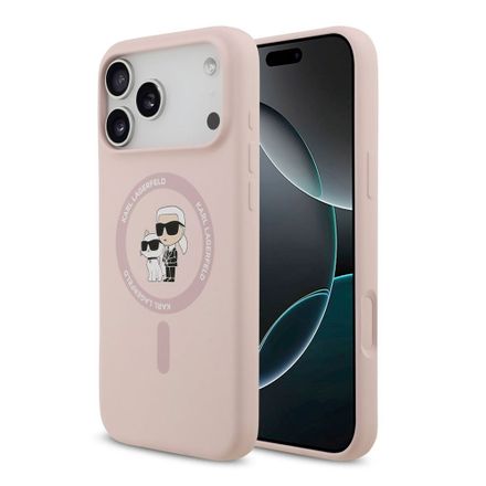 Karl Lagerfeld Liquid Silicone Karl and Choupette MagSafe kryt iPhone 18 Pro Max růžový