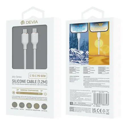 Devia kabel USB-C do USB-C Jelly Series Silicone Cable 1.2m - White