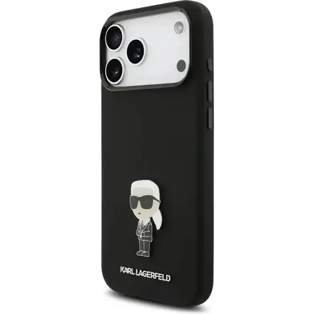 Karl Lagerfeld Liquid Silicone Metal Ikonik kryt iPhone 17 Pro černý