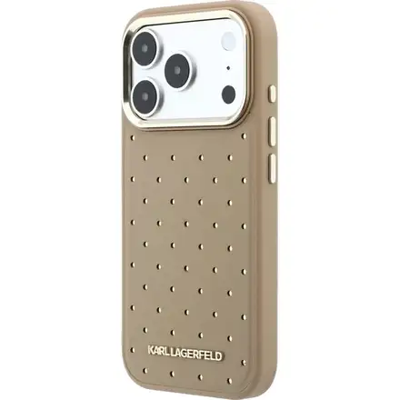 Karl Lagerfeld PU Perforated Gold Dots MagSafe kryt iPhone 17 Pro Max béžový