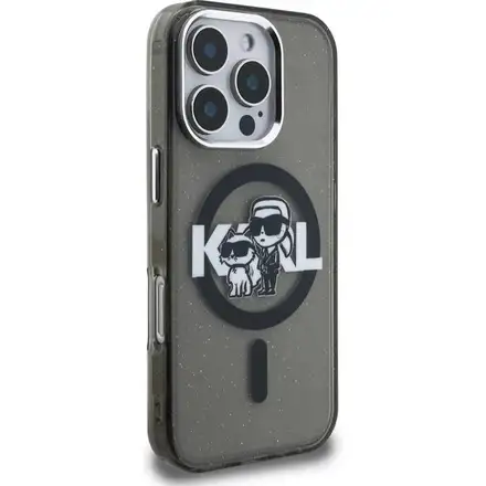 Karl Lagerfeld IML Glitter Karl and Choupette Sketch MagSafe kryt iPhone 16 Pro Max černý