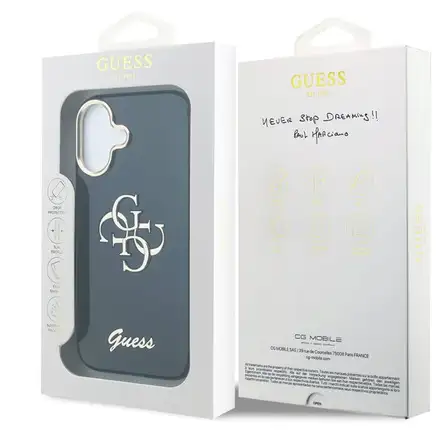 Guess IML 4G Script Metal Logo kryt iPhone 17 modrý
