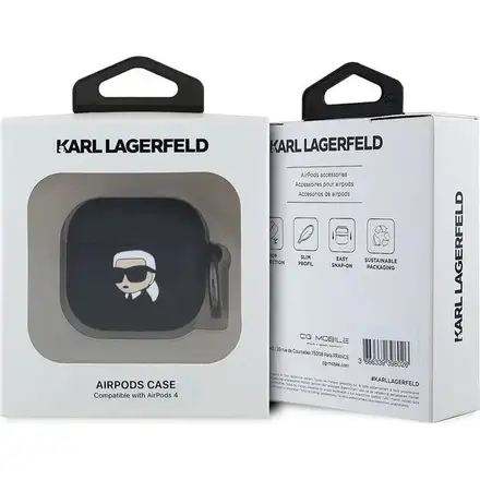 Karl Lagerfeld 3D Logo NFT Karl Head Silikonové Pouzdro pro AirPods 4 černé