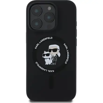 Karl Lagerfeld Liquid Silicone Karl and Choupette MagSafe kryt iPhone 16 Pro černý