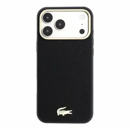 Lacoste PU Leather Champs Elysees Gold Logo MagSafe kryt iPhone 18 Pro Max černý