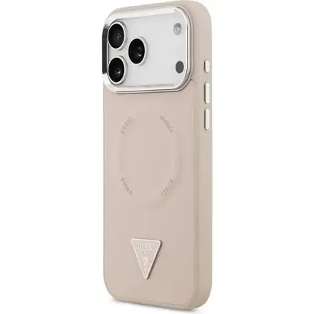 Guess PU Leather Triangle Logo MagSafe kryt iPhone 17 Pro Max růžový
