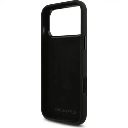 Karl Lagerfeld Liquid Silicone Metal Ikonik kryt iPhone 17 Pro černý