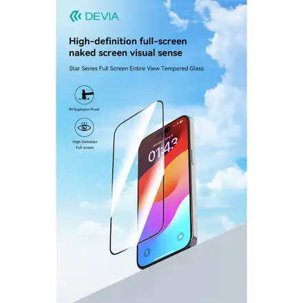 Devia ochranné sklo Star Series Full Screen pro iPhone 17e/16e - Black Frame