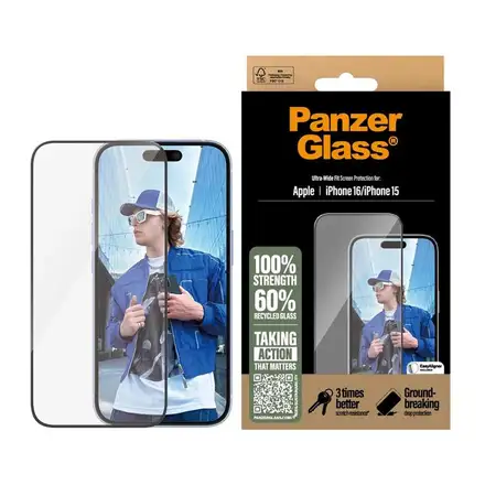 PanzerGlass ochranné sklo UWF pro iPhone 16/15-Black Frame