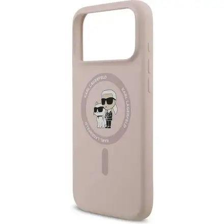 Karl Lagerfeld Liquid Silicone Karl and Choupette MagSafe kryt iPhone 17 Pro Max růžový