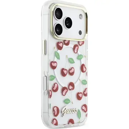 Guess IML Glitter Cherry MagSafe kryt iPhone 17 Pro bílý