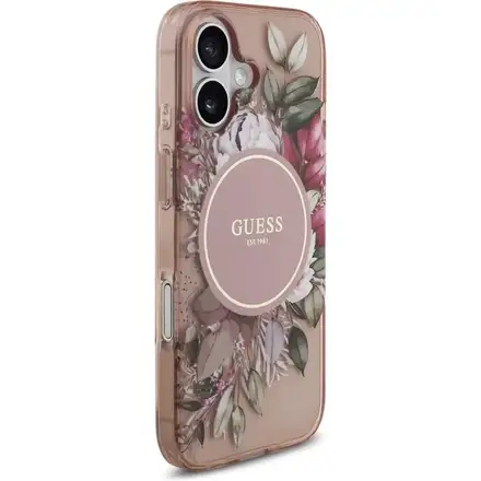 Guess IML Flowers Strap MagSafe kryt iPhone 17 růžový