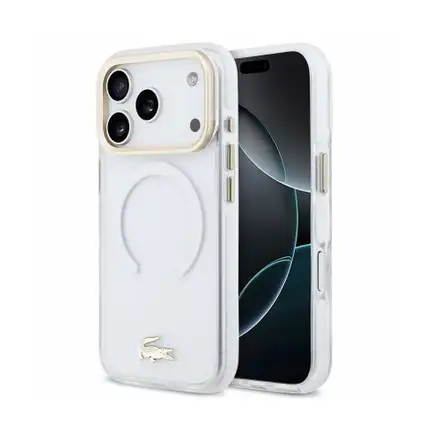 Lacoste PC/TPU Frosted Finish Gold Logo MagSafe kryt iPhone 18 Pro průhledný