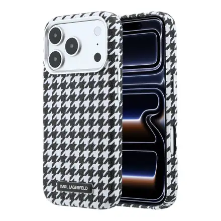 Karl Lagerfeld PU Houndstooth Resin Plate MagSafe kryt iPhone 17 Pro černý