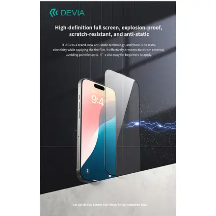 Devia ochranné sklo Van Series Anti-Static pro iPhone 16 Pro - Black Frame