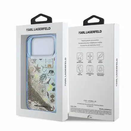 Karl Lagerfeld Liquid Glitter Beach kryt iPhone 18 Pro modrý