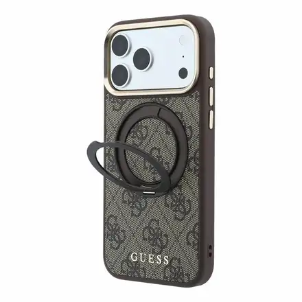 Guess PU 4G Ring Stand MagSafe kryt iPhone 18 Pro Max hnědý