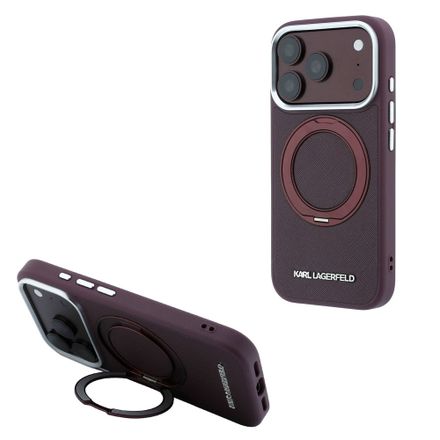Karl Lagerfeld PU Saffiano Ring Stand MagSafe kryt iPhone 18 Pro burgundy