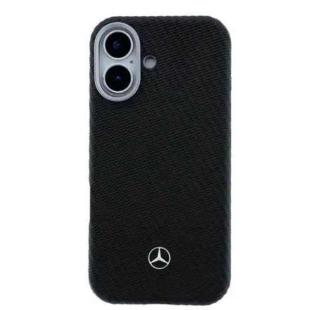 Mercedes PU Leather Wood Semi Wrap MagSafe Kryt pro iPhone 17 černý