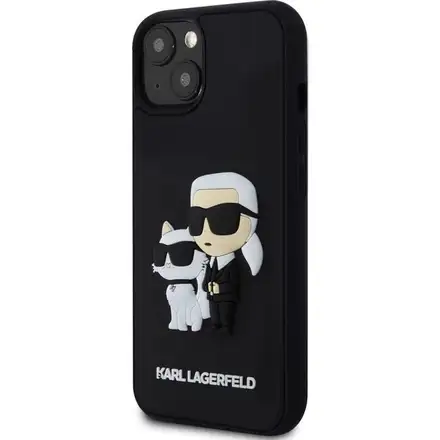 Karl Lagerfeld 3D Rubber Karl and Choupette kryt iPhone 13 černý