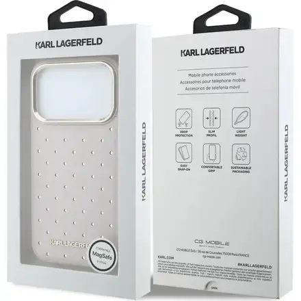 Karl Lagerfeld PU Perforated Gold Dots MagSafe kryt iPhone 17 Pro růžový
