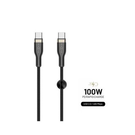 FIXED nabíjecí a datový opletený kabel s konektory USB-C/USB-C a podporou PD, 2m, USB 2.0, 100W, černý
