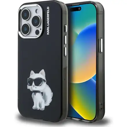 Karl Lagerfeld IML Aquarelle Choupette kryt iPhone 15 Pro Max černý