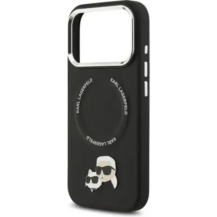 Karl Lagerfeld PU Karl and Choupette Heads Pins MagSafe kryt iPhone 17 Pro černý