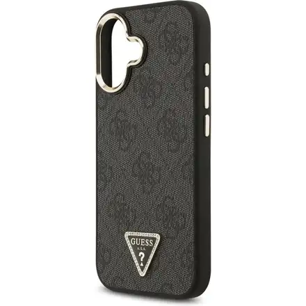 Guess PU Leather 4G Strass Triangle Logo Gold Frame MagSafe kryt iPhone 17 černý