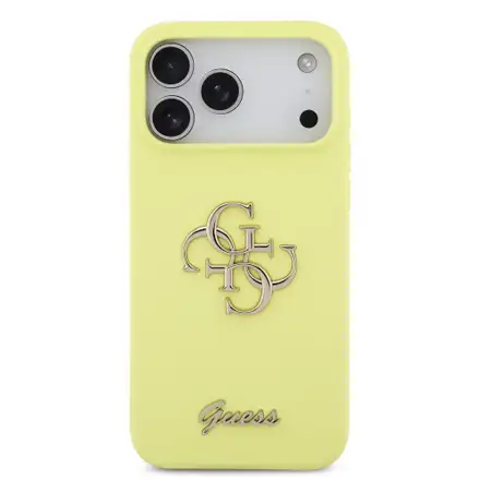 Guess Liquid Silicone 4G Metal Logo kryt iPhone 17 Pro Max žlutý
