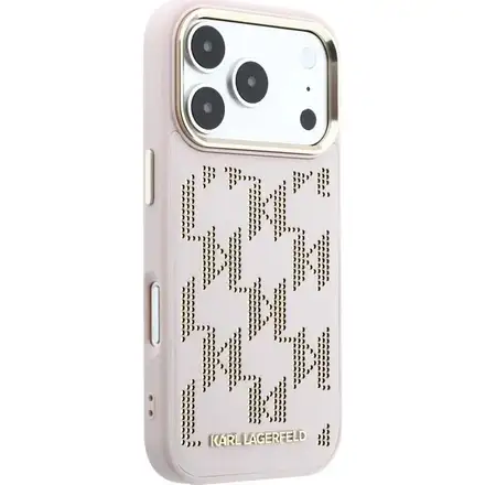 Karl Lagerfeld PU Perforated Monogram MagSafe MagSafe kryt iPhone 17 Pro růžový