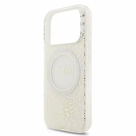 Guess IML Flowers Allover Strap MagSafe kryt iPhone 18 Pro Max bílý