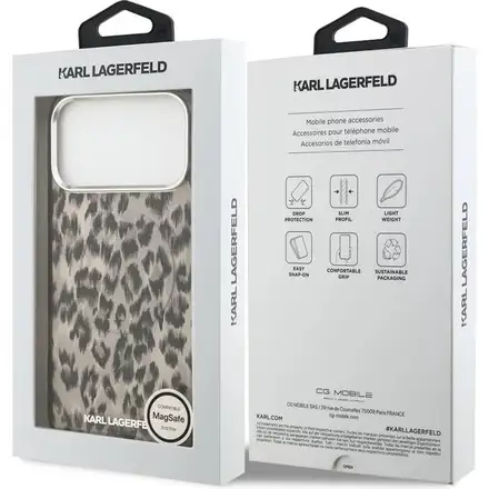 Karl Lagerfeld IML Leopard MagSafe kryt iPhone 17 Pro hnědý