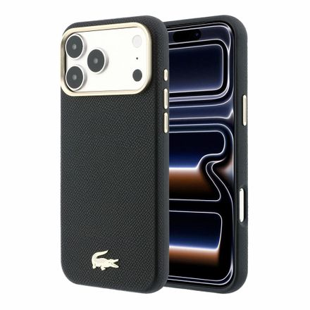 Lacoste PU Leather Champs Elysees Gold Logo MagSafe kryt iPhone 18 Pro Max černý
