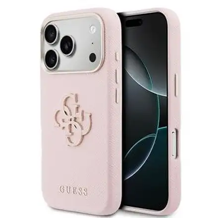 Guess PU Resin Logo kryt iPhone 17 Pro růžový