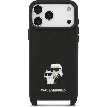 Karl Lagerfeld Saffiano Crossbody Popruh Metal Karl and Choupette kryt iPhone 17 Pro černý