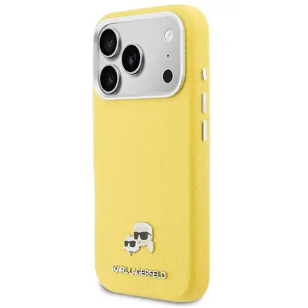 Karl Lagerfeld PU Karl and Choupette Heads Pins MagSafe kryt iPhone 17 Pro žlutý