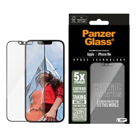 PanzerGlass ochranné sklo Ceramic pro iPhone 16e/14/13/13 Pro - Black Frame