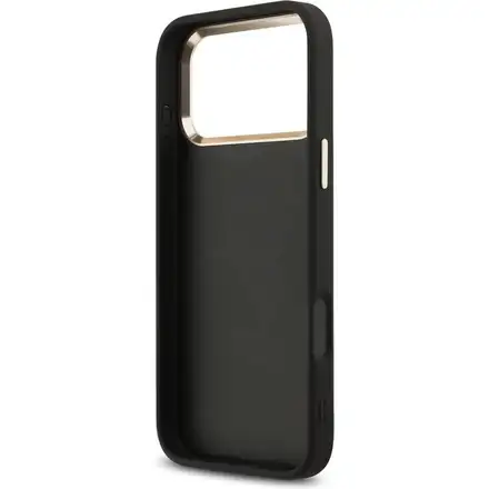 Guess PU Leather 4G Metal Logo Gold Frame kryt iPhone 17 Pro černý