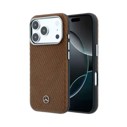 Mercedes PU Leather Wood Semi Wrap MagSafe Kryt pro iPhone 17 Pro hnědý