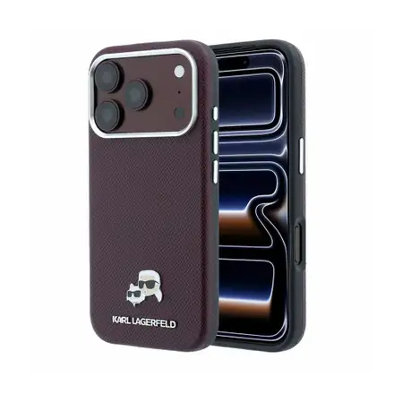 Karl Lagerfeld PU Grained Semi Wrap K&CH Heads Magsafe kryt iPhone 18 Pro tmavě červená