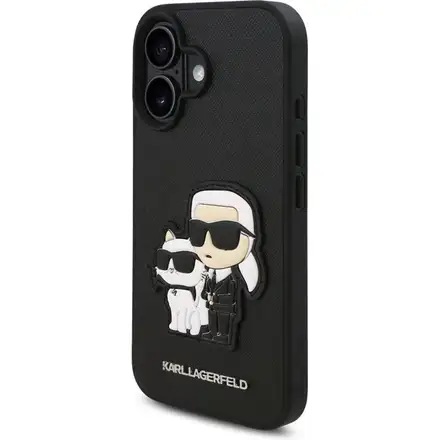 Karl Lagerfeld PU Saffiano Karl and Choupette kryt iPhone 16 černý