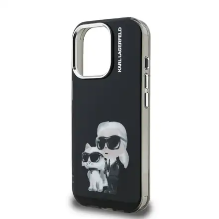 Karl Lagerfeld IML Aquarelle Karl and Choupette kryt iPhone 15 Pro černý