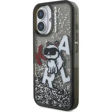 Karl Lagerfeld Liquid Glitter Scattered Choupette kryt iPhone 16 černý